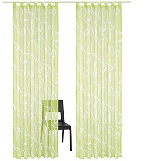 SIMPVALE 2er Set Vorhang mit Schlaufen Klassischer Druck Voile Transparent Vorhänge für Gardinen Schlafzimmer Wohnzimmer Balkon, Grün, 140x225 cm