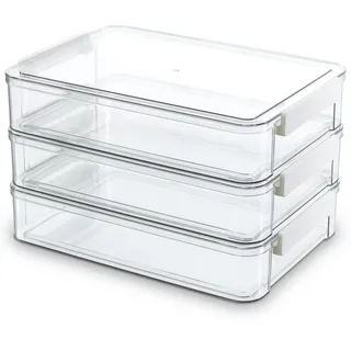 Citylife 3 Pack Acrylbox Aufbewahrungsbox mit deckel Bürobedarf, Stapelbar Transparent Stiftebox, Plastikbox für die Organisation von A4 Papier, Aquarellstift, Dokument, Büro, Foto(Groß)