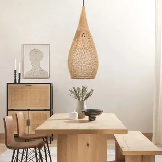 COOINJOY Hängelampe Rattan Wohnzimmer – Pendelleuchte Rattan Esstisch Esszimmer – Boho Lampe aus Natur als Korblampe – E27 Hängeleuchte (Ø35 cm, keine Glühbirne)