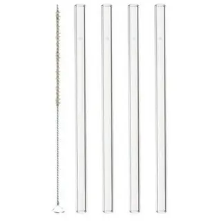 LEONARDO Trinkhalm Glas klar mit Reinigungsbürste 15cm, 4er