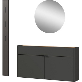 GERMANIA Garderoben-Set Ameca, (Set, 3-St), mit Mehrzweckschrank, Spiegel und Garderobenpaneel, geringe Tiefe grau