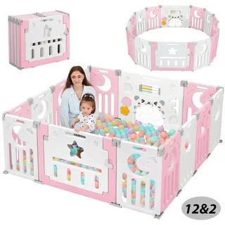 ToteBox Laufgitter Anpassungsfähiger Form mit Spielzeugboard Faltbarer laufstall (set, 14-tlg) rosa|weiß