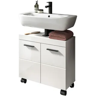 inn.furn Waschbeckenunterschrank 2 Fächer 60 x 58 cm Weiß Hochglanz
