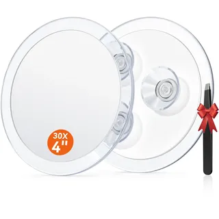 Auxmir 30X Vergrößerungsspiegel 10cm 30-Facher mit 3 Saugnäpfen, Runde Make Up Spiegel mit Vergrößerung, Schminkspiegel für Zuhause, Badezimmer und unterwegs, Entfernung von Mitesser/Blasen