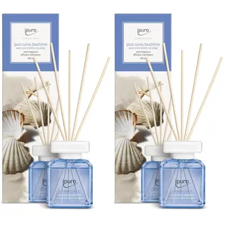 ipuro - Essentials Raumduft Sunny BEACHTIME 100ml | Raumerfrischer mit Grapefruit, Zitrone & weißem Moschus Duft Aroma | Diffuser mit Stäbchen | Lufterfrischer für die Wohnung (Packung mit 2)