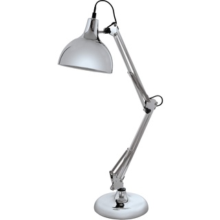 EGLO Tischlampe Borgillio, 1 flammige Vintage Schreibtischlampe im Industrial Design, Nachttischlampe aus Stahl, Farbe: Chrom, Fassung: E27, inkl. Schalter
