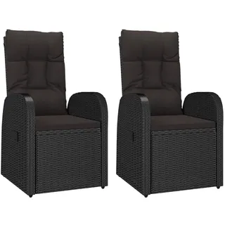 vidaXL 2X Garten Liegestuhl mit Auflagen Gartenstuhl Relaxstuhl Sessel Stuhl Gartensessel Gartenmöbel Hochlehner Poly Rattan Schwarz