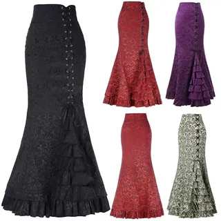 Damen Fischschwanz Rock Vintage Lang Rüschen Meerjungfrau Rock,Damen Sommer Rock Rüschen Bodycon Bleistiftrock Elegant Midi Rock,Frauen Punk Style Rock Vintage Lange Figurbetontes Fishtail Rock