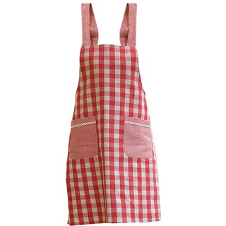 Cheerlife kariert Küchenschürze Baumwolle für Frauen Gartenschürze Chef Cafe Backen Schürze mit 2 Taschen (Rot kariert)