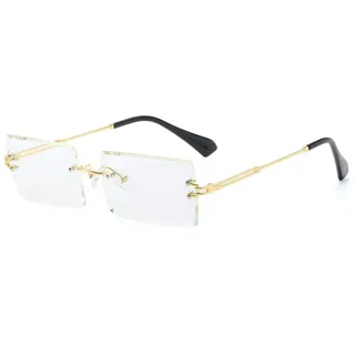 Yojued Rechteckige Retro-Sonnenbrille für Damen und Herren, Mode, Vintage, kleine quadratische Brille, randlos, Rahmen, getönte Gläser, UV400 Schutz, Klassisch, Weiß