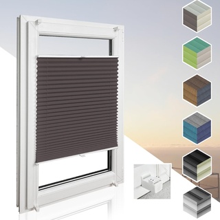 Home-Vision® Premium Plissee Faltrollo ohne Bohren mit Klemmträger / -fix (Braun, B80cm x H100cm) Blickdicht Sonnenschutz Jalousie für Fenster & Tür