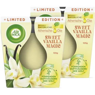 Air Wick Wohlfühl-Duftkerze im Glas – Duft: Sweet Vanilla Magic – Je bis zu 20 Stunden Brenndauer – Enthält natürliche ätherische Öle – Duftkerzenset mit je 2 Kerzen