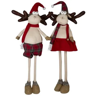 Christmas Paradise Weihnachtsfigur XXL Elch 52-92 cm (70-110 cm) (Rentier, 2 St., Weihnachtsdeko), ausziehbare Teleskopbeine, beige-rot beige|bunt|rot