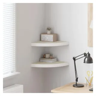 furnicato Wandregal Eck-35x35x3,8 cm in Eiche und Weiß, Waben-MDF & Metall, 2-tlg., Schwebendes Wandboard mit unsichtbarer Montage und 5 kg Traglast braun 35 cm x 3.8 cm x 35 cm