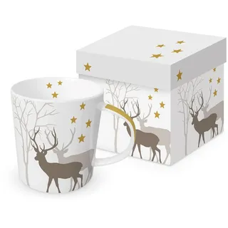 Tasse Weihnachten Hirsche im Schatten aus Porzellan. Motivtasse für den gedeckten Tisch und als Geschenk 0,4L x H10,5cm