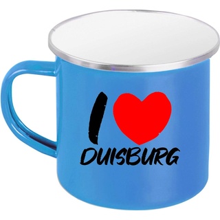 ShirtInStyle Emaille Kaffeepott Tasse I Love Duisburg, Kaffeetasse Becher Retro Camping, Farbe Blau