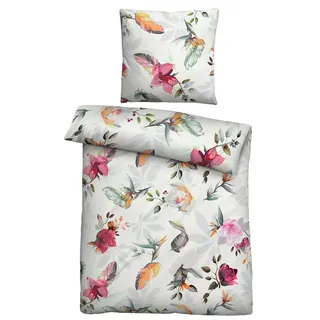 biberna Frühling Blumen Lyocell Beige 135 x 200 cm + 80 x 80 cm