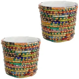 Macosa Home Windlicht Kerzenständer orientalisch Perlen bunt 2er Set (2 St), Kerzenhalter Teelicht Halter Kerzenglas Teelichtglas Glaswindlicht bunt