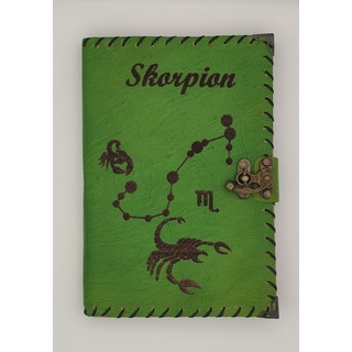 QUAMOD Tagebuch Notizbuch Tagebuch aus echtem Leder (12 Sternzeichen Design) Journal, Handgefertigt grün