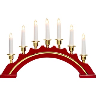 SIKORA Schwibbogen LB64 halbrunder Lichterbogen mit 7 elektrischen Kerzen und Golddekor rot