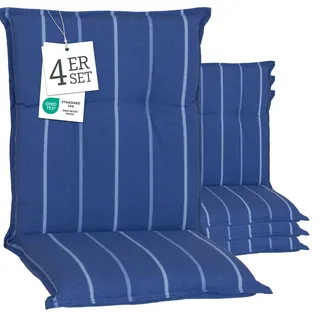 Beo® Turin Niedriglehner Gartenstuhl-Auflagen 4er Set | Waschbar | Made in EU nach Öko-Tex | Atmungsaktive Sitzkissen Outdoor in Blau/Gestreift | UV-beständig & Extra Dicke Polster
