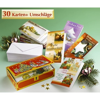 WENKO 6803510500 Karten-Truhe Weihnachten - mit 30 Klappkarten, Zellstoff, 17.5 x 4.5 x 10.5 cm, Braun