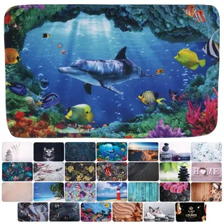 Sanilo Badematte mit Motiv, viele schöne Badteppiche zur Auswahl, rutschhemmend beschichtet, waschbar, schnelltrocknend, Polyester, rechteckig, sehr weich, hochwertig & modern, 50 x 80 cm oder 70 x 110 cm blau rechteckig | 70 cm x 110 cm