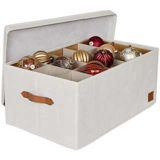 LOVE IT STORE IT Premium Aufbewahrungsbox für Weihnachtskugeln - Box für Christbaumschmuck aus Stoff - 30 Fächer, Tray komplett herausnehmbar - Beige - 58x36x25 cm