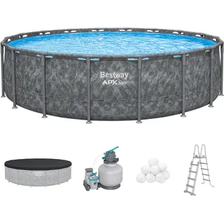 BESTWAY APX365TM Frame Pool Set Ø 549 x 132 cm inkl. Sandfilteranlage, Abdeckplane und Poolleiter