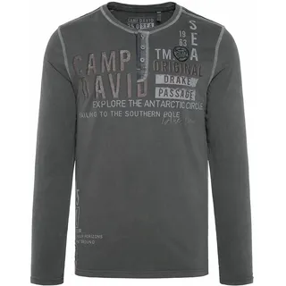 Camp David Herren Henley-Langarmshirt mit Artworks Anthra M - M