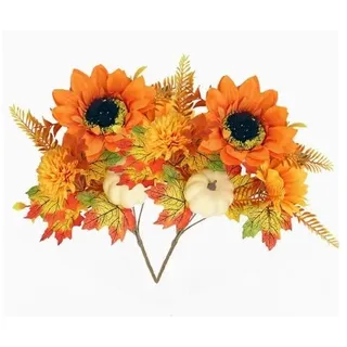 Künstliche Herbstblumen 35cm 2Pcs Deko Kerzenringe mit Kürbis, Ahornblättern