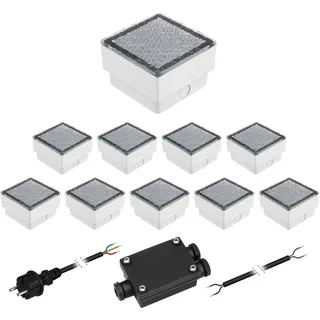 ledscom.de LED Pflasterstein 10er Set Kunststoff 10x10cm 6,7cm grau