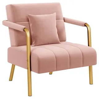 Yaheetech Sofa Polstersofa als 1- oder 2-Sitzer mit Samtbezug & Metallbeinen, Loungesessel mit Lendenkissen Einzelsofa für Wohnzimmer rosa 75.5 cm x 76 cm x 72.5 cm
