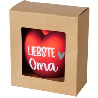 Weihnachtskugel - Herz - Liebste Oma - 10cm Glasherz Rot Weiss o676 Geschenk Weihnachten Glaskugel Herzform Christbaumkugel Omi Großmutter