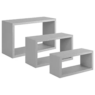 Homemania HOMSAN_104 Trittico Wandregal, Schlafzimmer, Büro-MDF, Grau, 45 x 27 x 15,5/40 x 22 x 15,5/35 x 17 x 15,5 cm