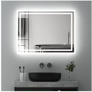 WDWRITTI Badspiegel Wandspiegel Led 80x60 Speicherfunktion 3 Lichtfarbe Helligkeit dimmbar (Badezimmerspiegel mit Beleuchtung, Lichtspiegel, Spiegel Bad Led, Touch/Wandschalter), energiesparender,IP44