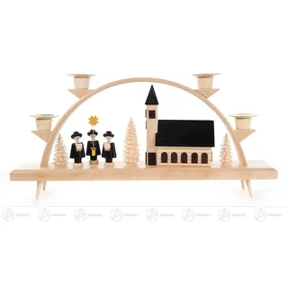Dregeno Erzgebirge Lichterbogen Schwibbogen natur mit Kirche u.Kurrende für Wachskerzen d=14mm Breite schwarz