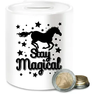 Spardose - Pferde - Stay Magical - Unisize - Weiß - Pferd spardose￼ mit REIT sprüche mädchen Reiter Namen pferdebesitzer Pferdefreunde Horse für Pferde-Print Geschenke pferdesprüche (Pferd)