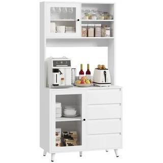 Homfa Küchenbuffet Küchenschrank Buffetschrank Hochschrank mit Arbeitsplatte und 4 Schubladen, weiß, 80x40x180 cm weiß