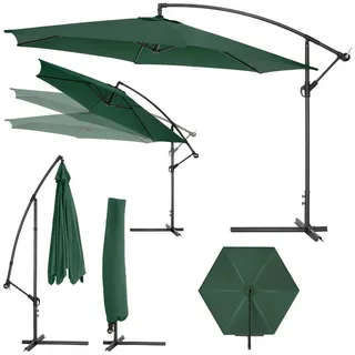tectake Sonnenschirm Ciccio, Komplettset für Terrasse oder Garten, inkl. Schirmstände, Fuß und Schutzhülle, Kurbel grün
