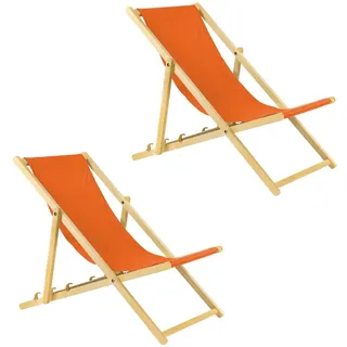 Unbekannt Liegestuhl klappbar aus Holz – 2er Set orange Stabiler Gartenliege - Strandliege, Leichter Sonnenliege für Garten, Balkon und Strand Bars - Liege modern Design
