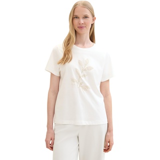 TOM TAILOR Damen Basic T-Shirt mit Print, Whisper White, XXXL