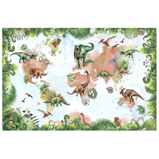 Bilderdepot24 Teppich Vinyl Kinderzimmer Tiere Dino Mädchen Jungen funktional, rechteckig - grün glatt, nass wischbar (Saft, Tierhaare) - Saugroboter & Bodenheizung geeignet grün 240 cm x 160 cm