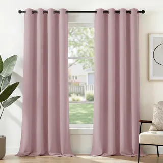 Deconovo verdunkelungsvorhang thermovorhang blickdichter mit Ösen Thermovorhang Kälteschutz thermo gegen Kälte Thermogardine Hitzeschutz, 270x140 cm(HöhexBreite), Hellpink, 2er Set