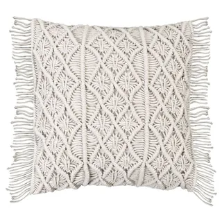 Dekokissen MACRAME, Creme, Baumwolle, B 45 cm x L 45 cm, mit Fransen weiß