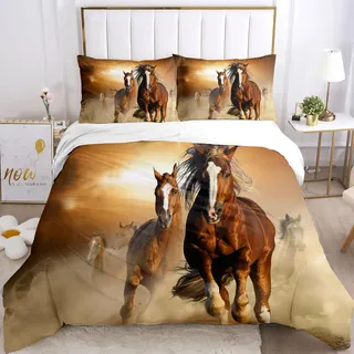 IUNTWEIE Pferde bettwäsche 220x240,3D Pferdemuster Bettwäsche-Sets mit Reißverschluss, Super Weiche Angenehme Mikrofaser Bettwäsche, mit 2 Kissenbezug 50 x 75(Pferde-5, 220x240cm)