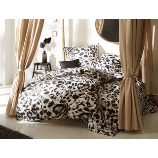 Bettwaesche-mit-Stil Mako Satin Bettwäsche Leopard weiß (Garnitur 200x220 + 2X 80x80 cm)