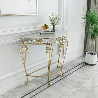 MMXYNXYD Halbrunder Konsolentisch mit Metallgestell, Halbkreisförmiger Beistelltisch Und Sofatisch für Wohnzimmer, Flur Und Eingangsbereich(Gold,60x30x70cm/24x12x28in)