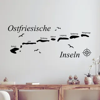 GRAZDesign Wandtattooo Ostfriesische Inseln | Küstenlandschaft Nordsee | Maritime Deko, Wohnzimmer Büro Wandaufkleber Wandsticker, Jugendzimmer, Wanddeko, 77x30cm, 049 königsblau