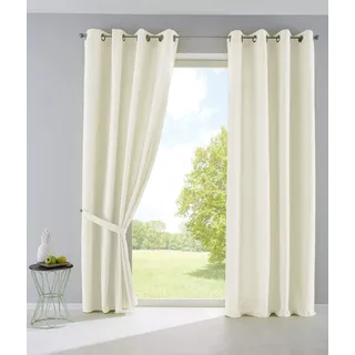 Gardinenbox 2er Set Vorhänge Blickdicht Gardinen Matt Lichtdurchlässig »Palermo« mit Ösen und Raffhalter Dekoschal HxB 145x140 cm Creme,